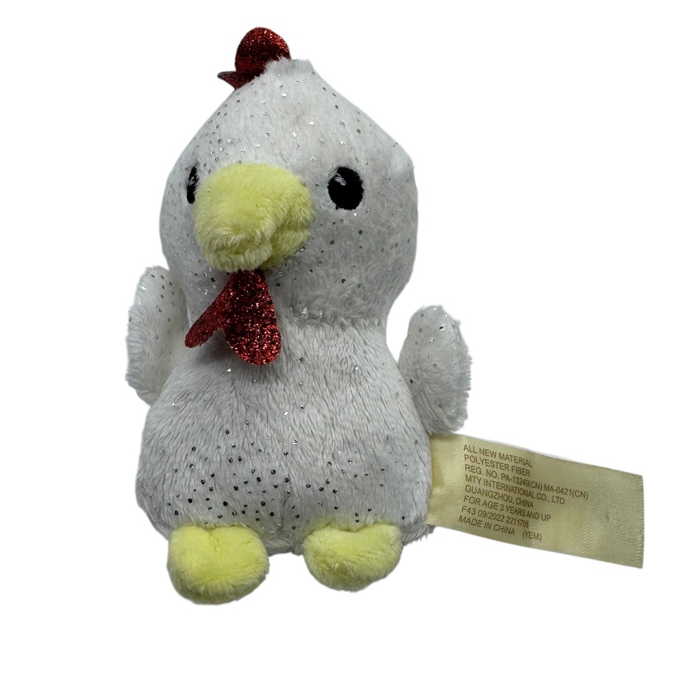 MTY International White Sparkle Chicken Plush Small Glitter Bird 4.5" Hand Held